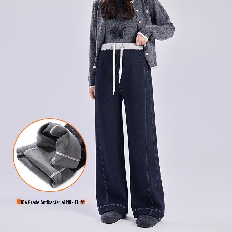 Maternity Wide-Leg Denim Pants Plus Velvet - Warm, Soft, and Fashionable Winter Style L