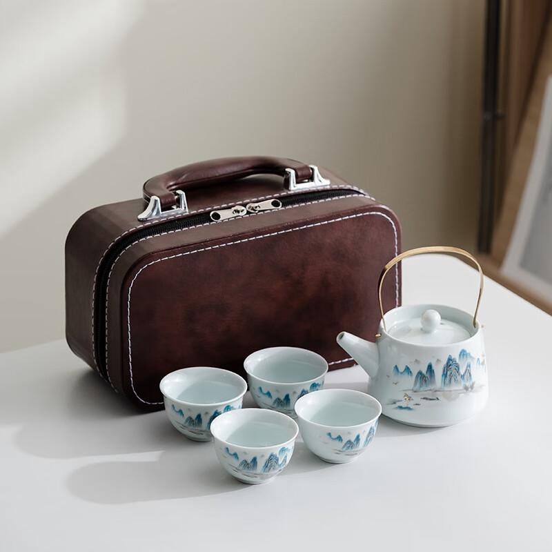 Traditional Chinese Ceramic Tea Set with Beam Handle Pot