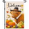Thanksgiving Fall Garden Flag Welcome Highland Cow Outdoor Double Sided Autumn Harvest Yard with Pumpkins Corn and Maple Leaves Porch Lawn Patio