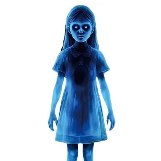 Spøkelsesjente Hagepinne Skummel Metall Blå Spøkelsespinne Halloweendekorasjon Hjemsøkt Hus Rekvisitt for Gård Terrasse Plen