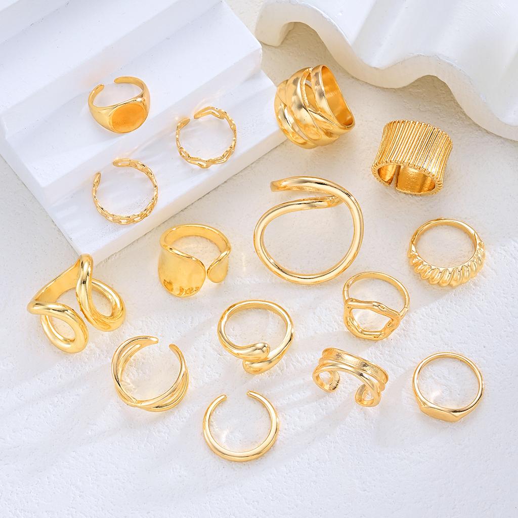 15 Pcs/Set Hip Hop Creative Irregular Rings for Women Men Punk Gold Color Exaggerated Hollow Out Knuckle Joint Ring Jewelry Gift