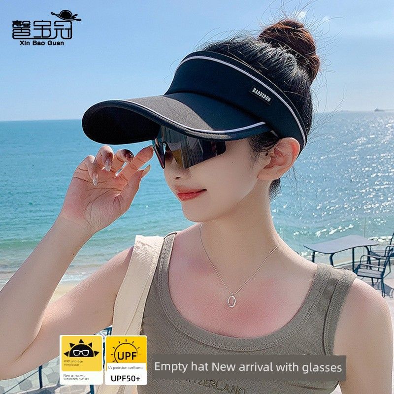 9244 Summer Outdoor Sun Hat with Sunglasses Sun Protection Hat Female UV Protection Travel Duck Tongue Empty Top Baseball Cap