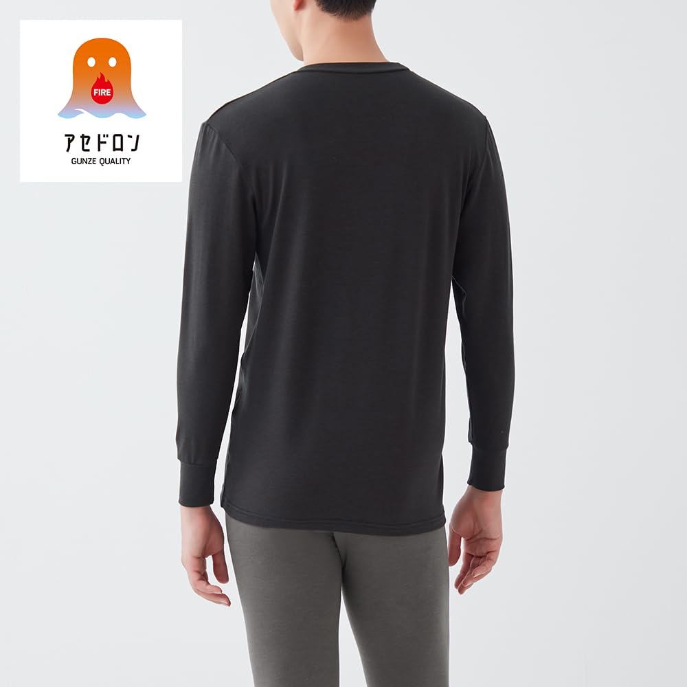 Gunze Inner Nikkei Trendy 2024 Hit Ranking Acedron Crew Warm for Size M Tops, #14, [Fire Acedron], Medium-weight, Long-Sleeve Neck, Winter, Men's,