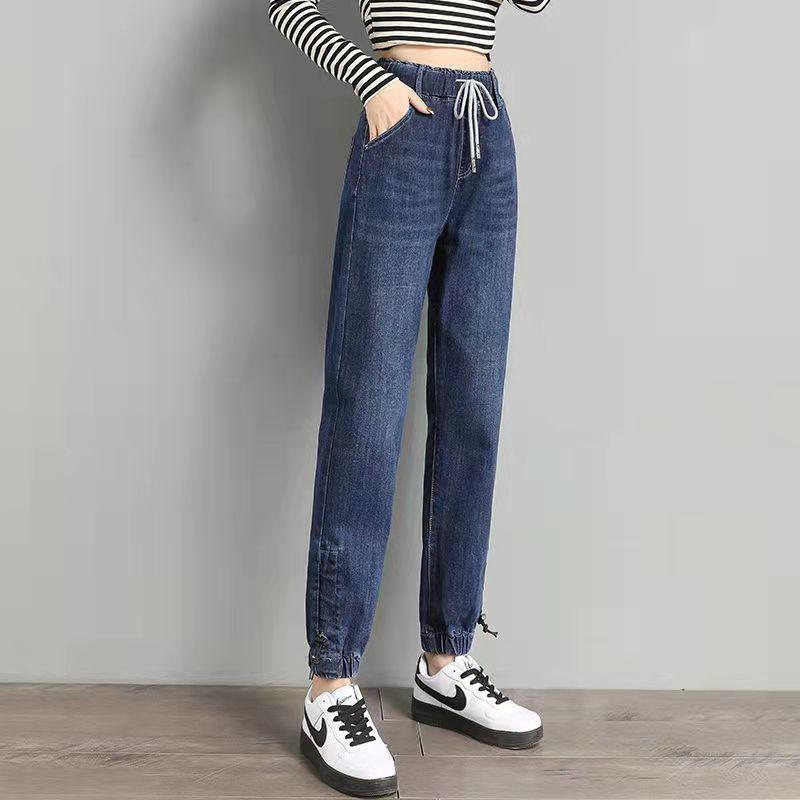 Women's Elastic Waist High-Waist Cropped Straight-Leg Korean Style Harem Slimming Joggers for Spring/Summer 2025