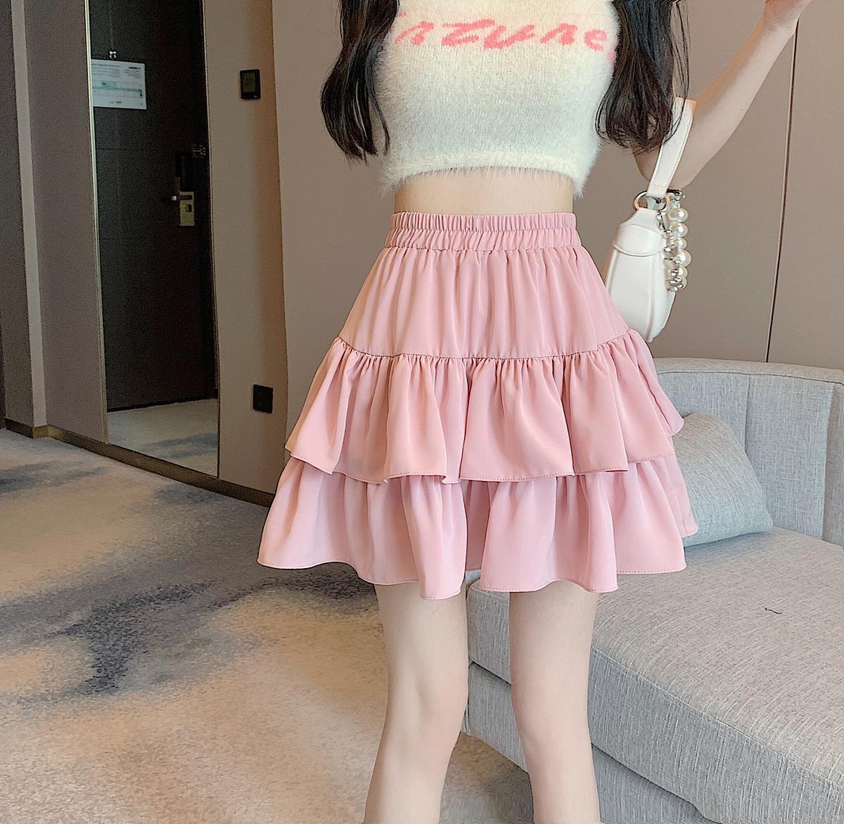 

Юбка А-силуэта с оборками с высокой талией для женщин M розовый