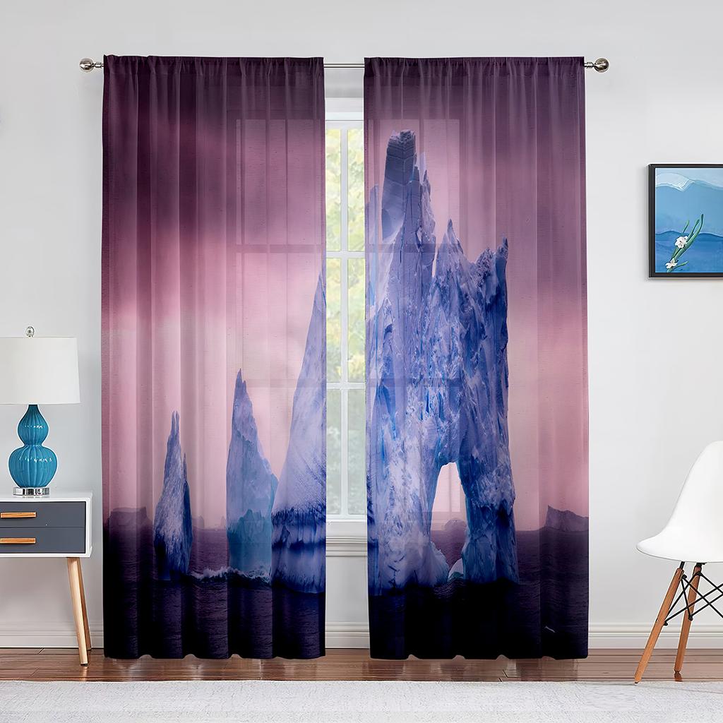 Schneeberg Eisberg Nördlicher Antarktischer See Chiffon Transparente Vorhänge für Wohnzimmer Schlafzimmer Dekor Fenster Voiles Tüllvorhang