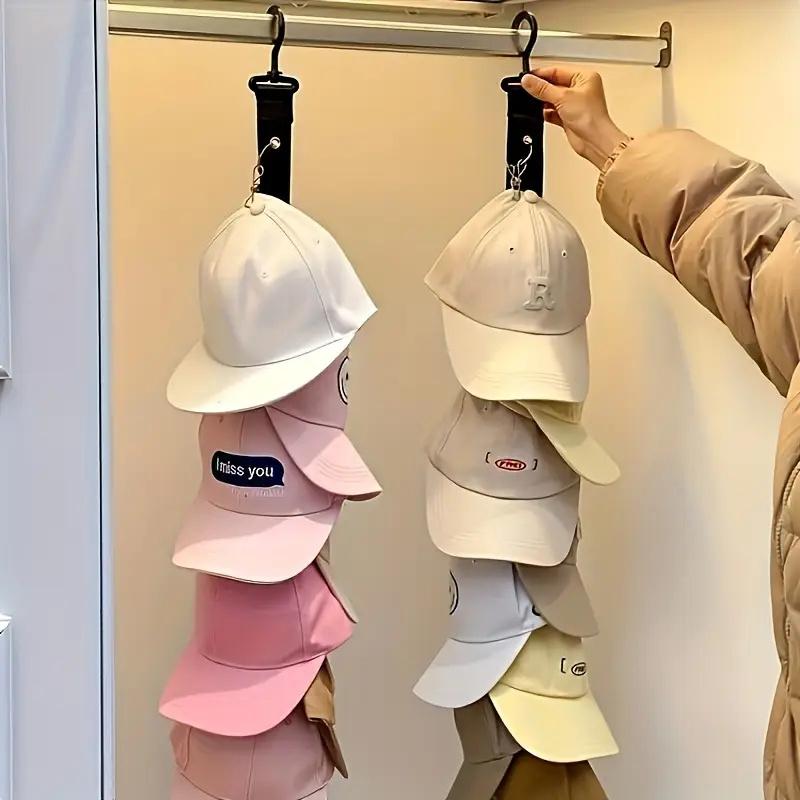 1Pc Stainless Steel Hat Rack with 8 Clips - Can Hold 16 Baseball Caps Storage Rack for Home and Wardrobe Organizer