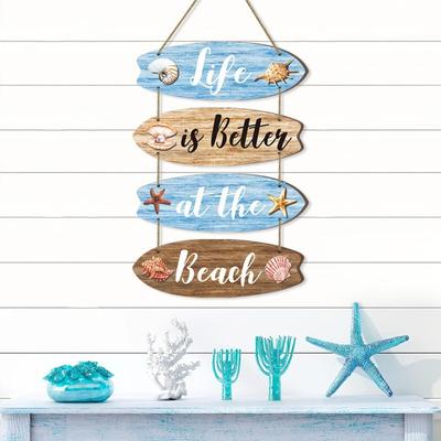 Vintage houten strandbord met strandthema, oceaan- en kustdecoratie voor aan de muur, zomerseizoen