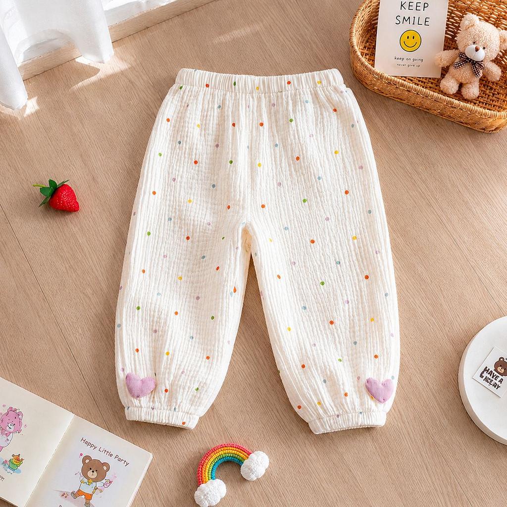 Girls Floral Cotton Muslin Anti Mosquito Pants Summer Breathable Ankle Breeze Trousers Baby Soft Casual Leggings