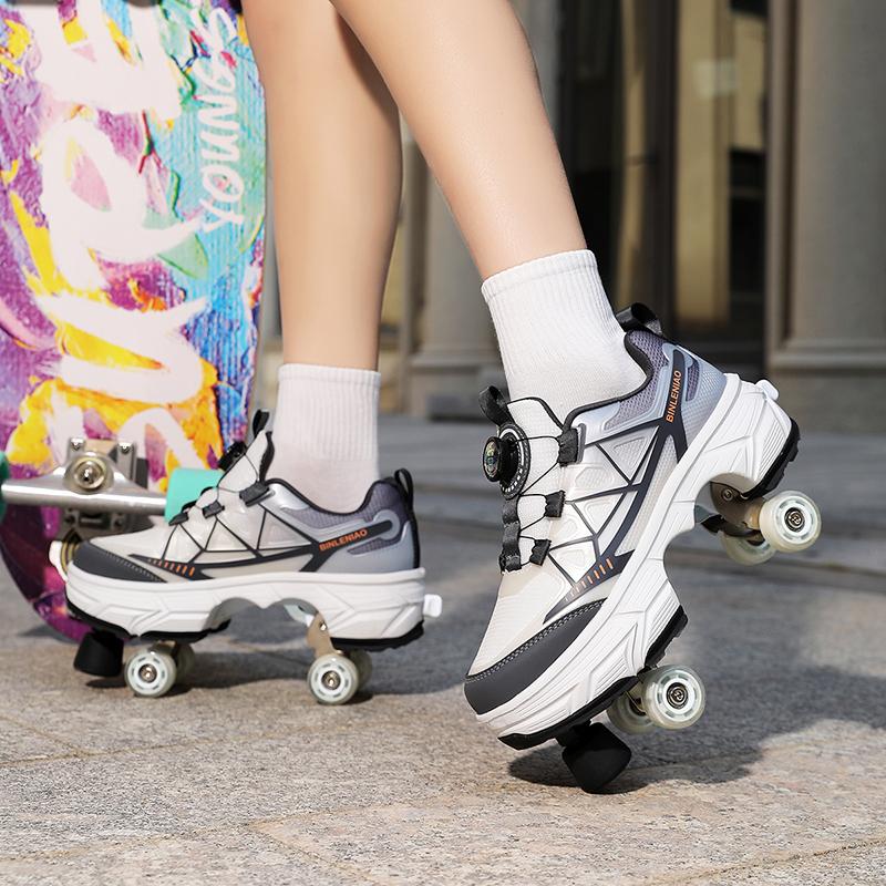 Mens Four-wheel Walking Shoes Women's Roller Skates Children's Skates Boys'/ Girls' Sports Shoes with Brake