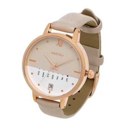 [Fieldwork] Women's Watch Analog Leather Strap Calendar Day of the Week Date Display Beige Dario GY079-1