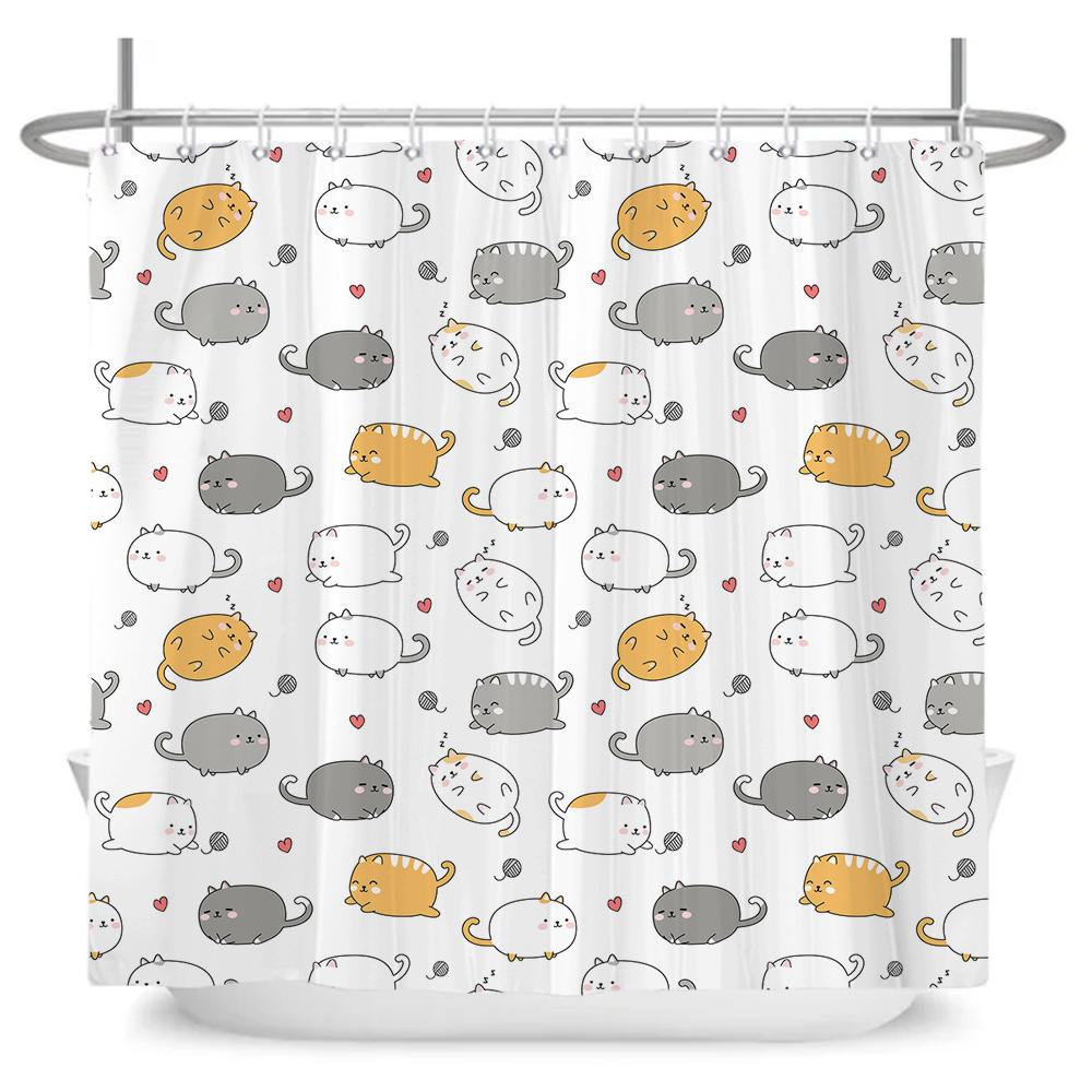 Cute Little Animal Shower Curtain Baby Room Decor Waterproof Kawaii Shower Curtain Bathtub Curtain Bathroom Textured With Hooks