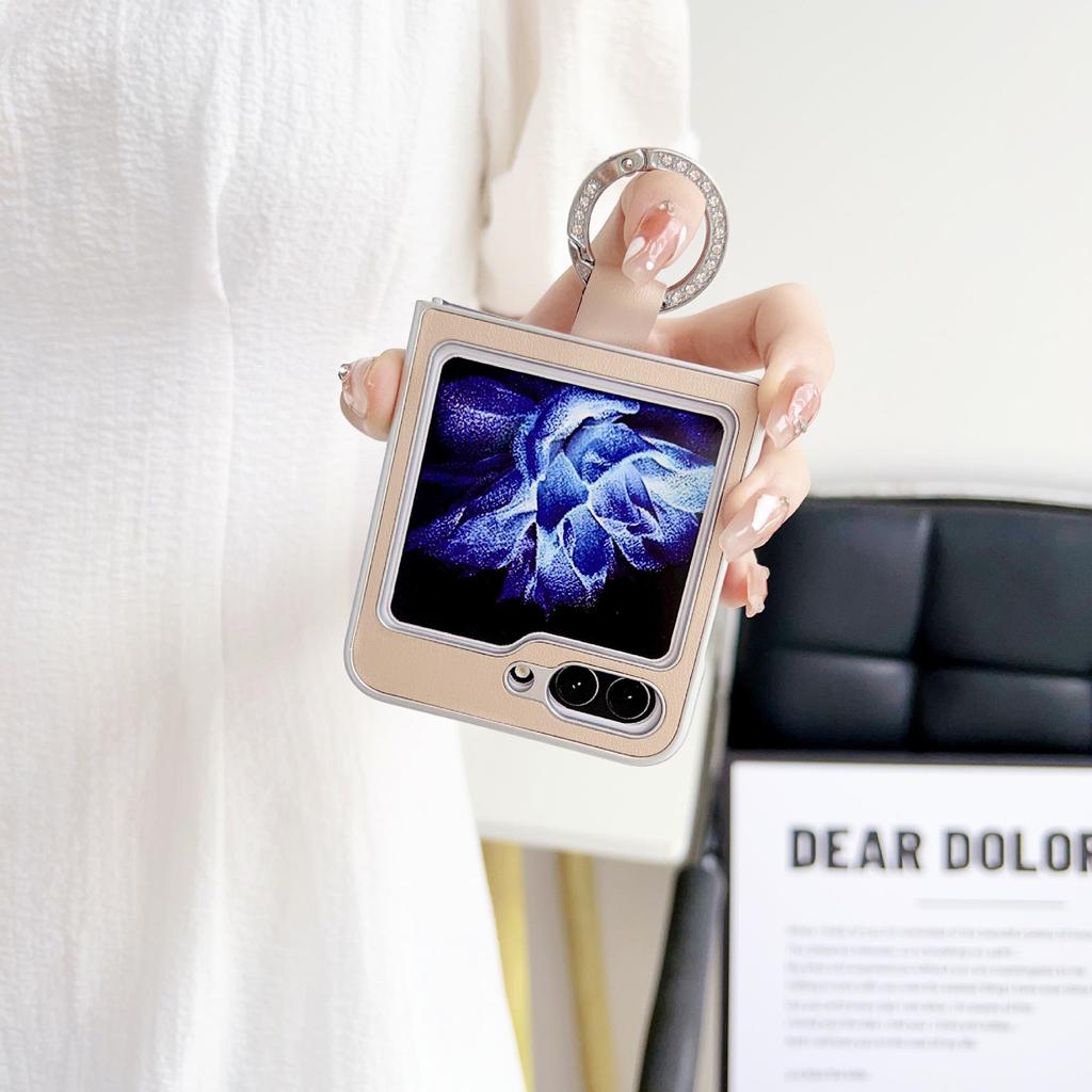 Samsung Z Flip 7 Metalllack Morandi Lederstruktur Ring Schutzhülle