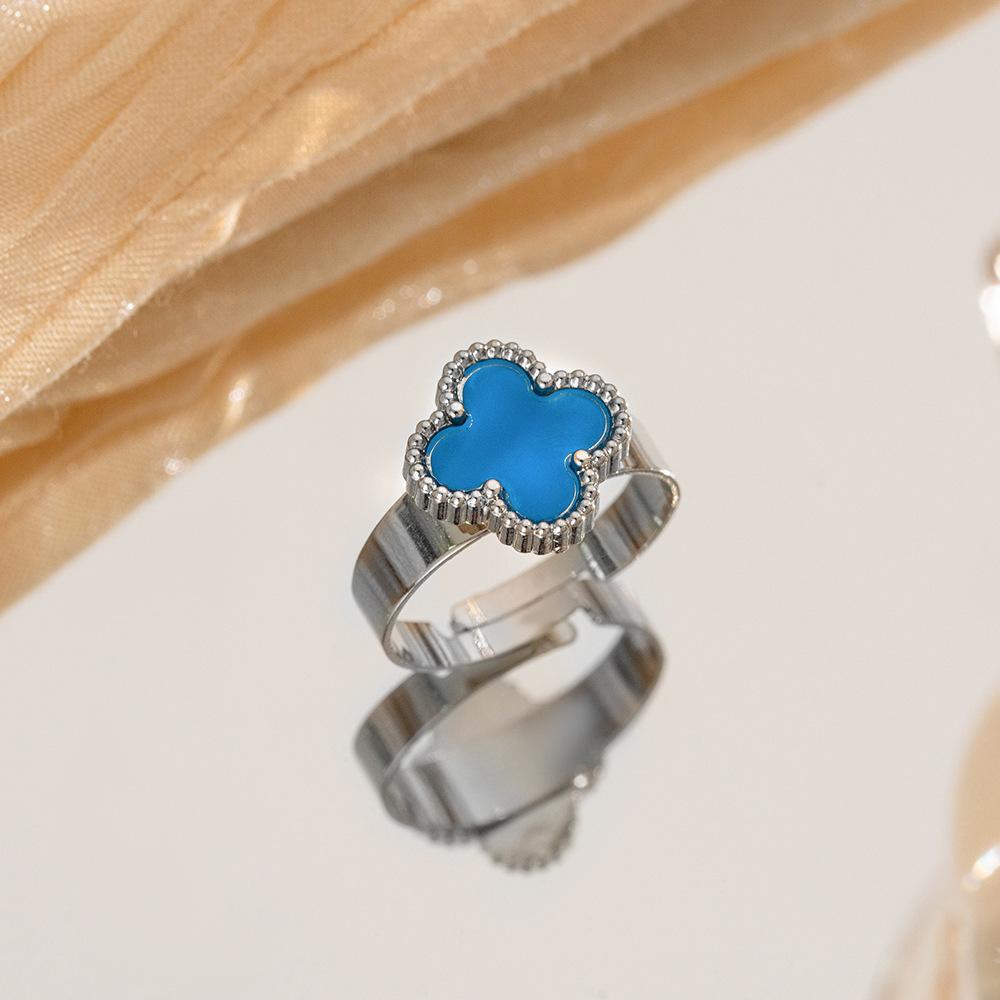 Anello quadrifoglio acciaio al titanio anello non sbiadisce blu
