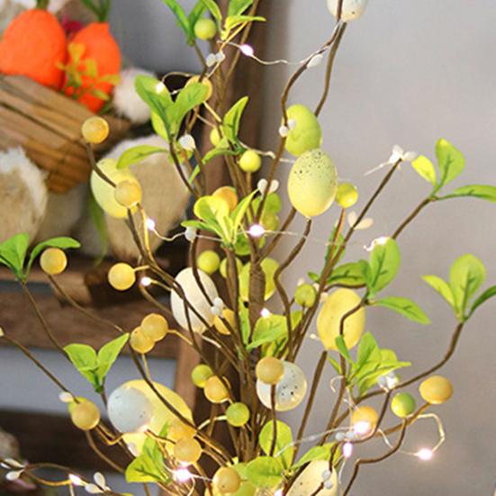 Pre-lit Easter Egg Tree with Burlap Base Battery Powered Easter Birch Tree with LED Light Tabletop Centerpiece for Home Table Spring Party Decoration