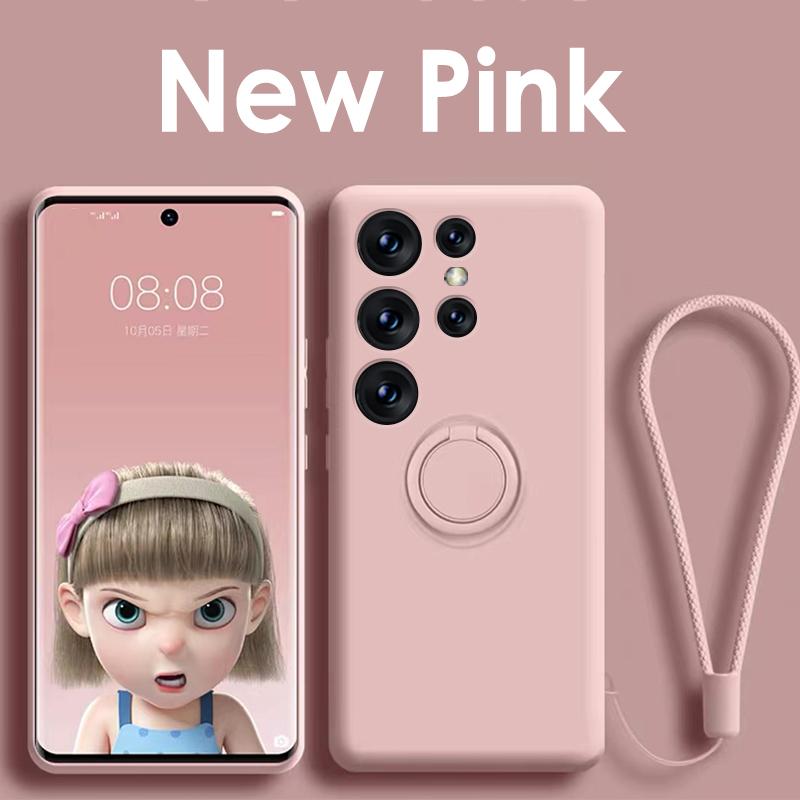Liquid Silicone Phone Case For Samsung Galaxy S21 S20 FE S23 S22 Plus Note 20 Ultra 5G Cover with Magnetic Ring Holder and Strap