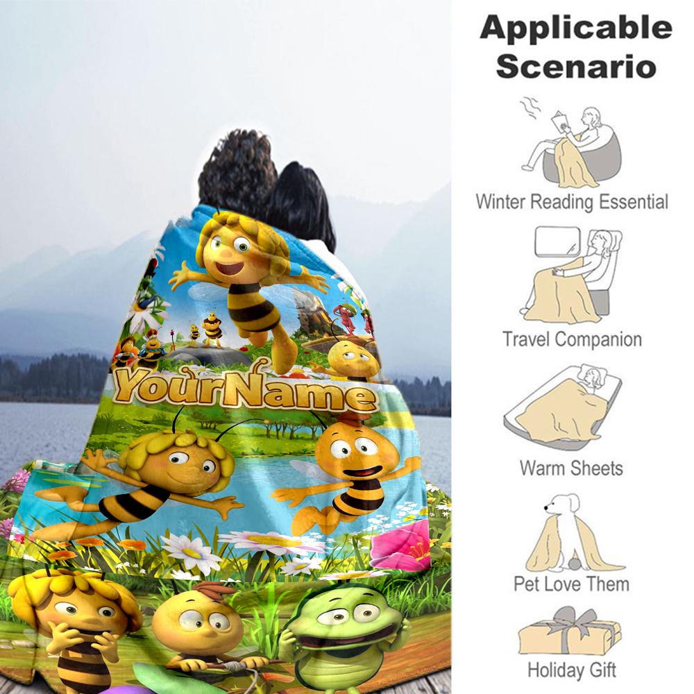 Biene Maja Customize Text Blanket Throw Personalized Blanket Soft & Cozy Versatile for Seaside Couch Sofa Home Decor Four Seasons Multipurpose