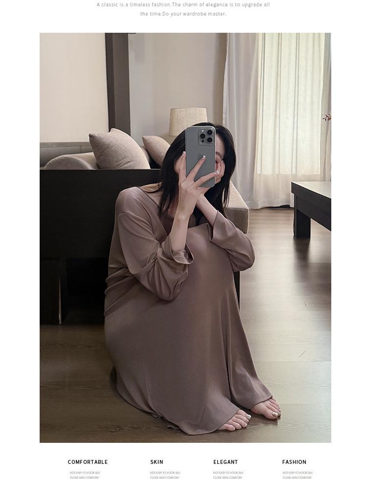 Übergröße Modal Viskose Nachthemd mit Brustpolstern für Frühling und Herbst