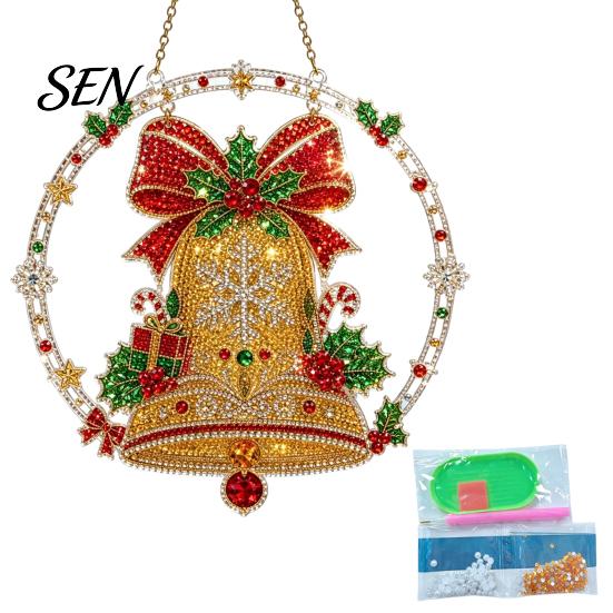 Christmas Window Decorations Faux Diamond Art Ornament, DIY Santa Claus Sun Catcher Kit, Rhinestone Stress Relieving Craft Projects Xmas Wreath
