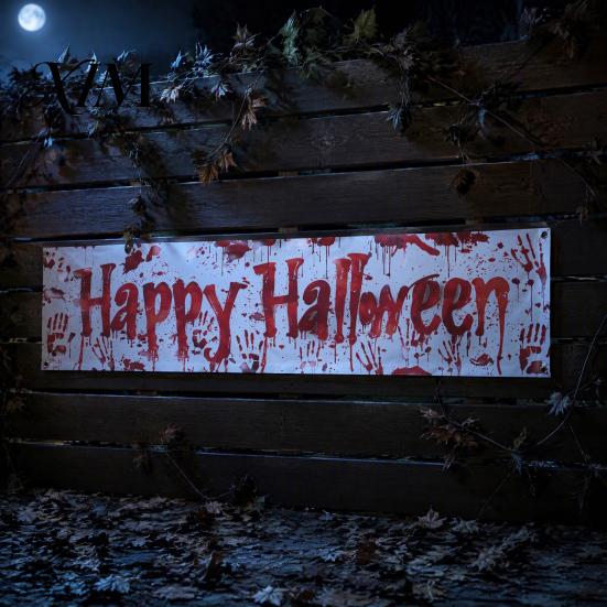Decorative Scene Setup Large Happy Halloween Banner for Outside, 70 x 15 Inch Yard Sign Front Porch Decor Flag, Spooky Welcome Garden Fence Home Party