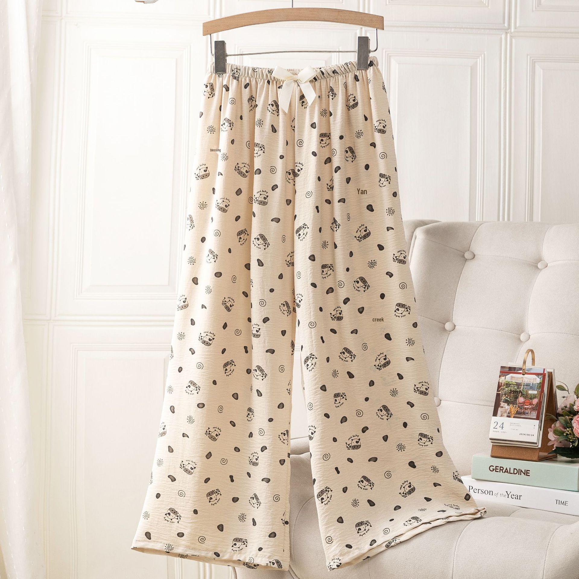 

Ice Silk Linen High Waist Cartoon Print Pajama Pants for Women, Casual, Summer Style, Plus Size, Suitable for Indoor and Outdoor Wear One Size