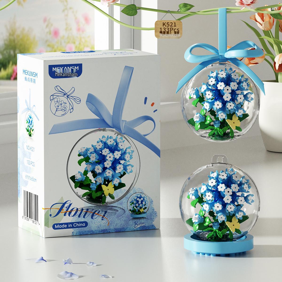 Starry Sky Flower Wish Ball Rose Building Blocks Micro Pendant Gift