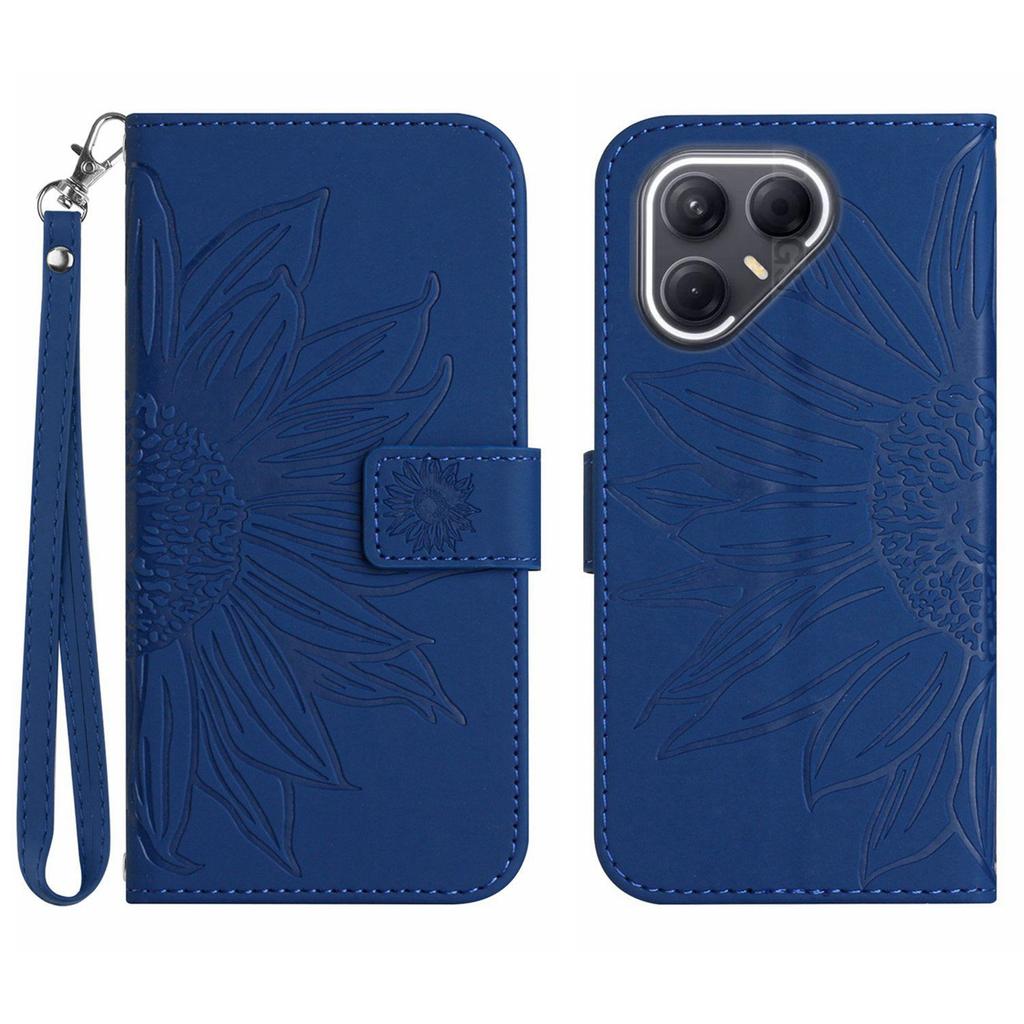 For TECNO Pova 7 5G Case Sunflower Imprint Leather Wallet Phone Cover with Wrist Strap