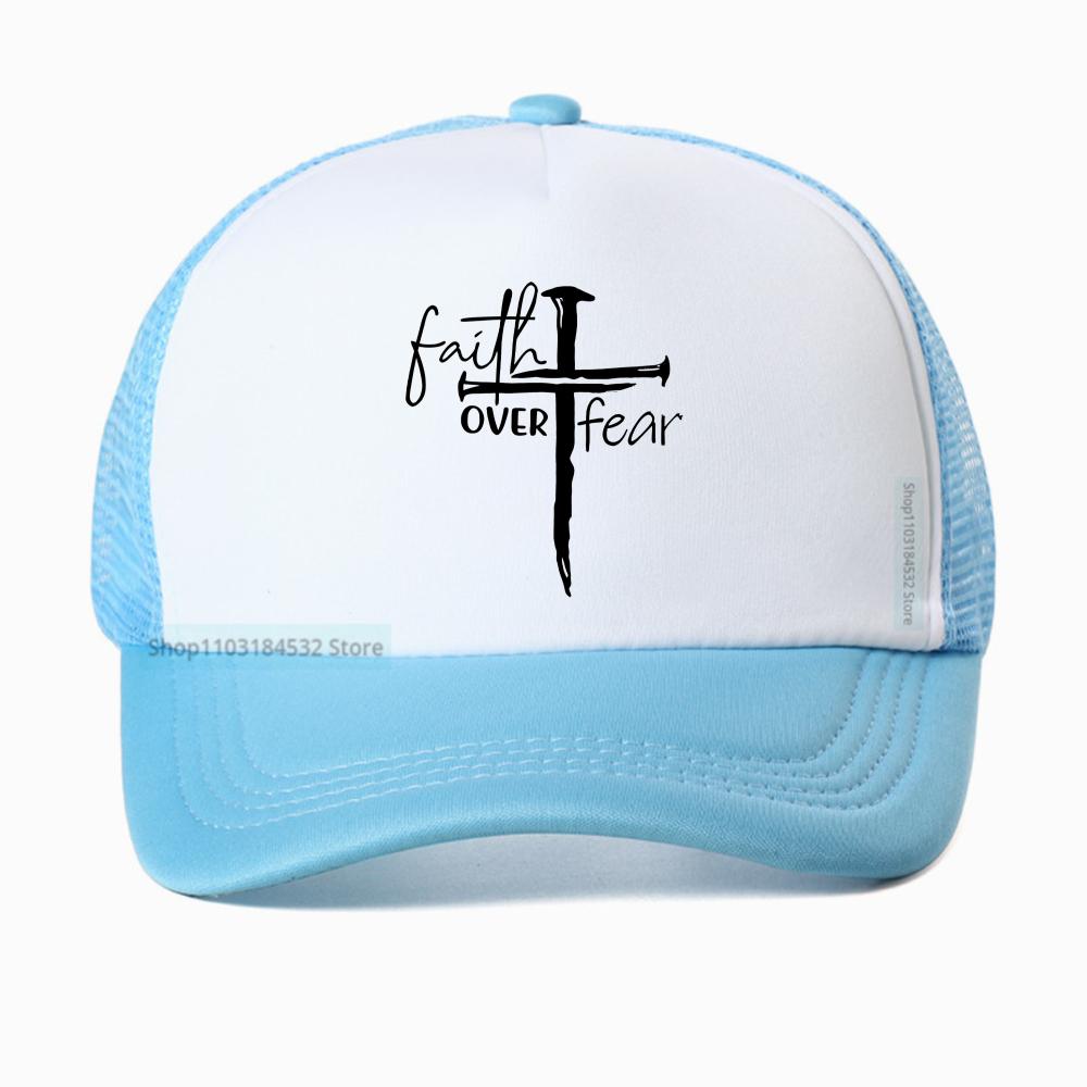 

Unisexs Summer Fashion Casual cap Faith over Fear Letter Printed baseball caps outdoor Breathable Casquette caps mesh trucker hats Adjustable