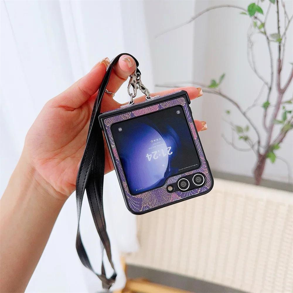 Tribal Pattern PU Leather Crossbody Lanyard Phone Case for Samsung Galaxy Z Flip 6 5 4 3 5G Hinge Protection Shockproof Cover