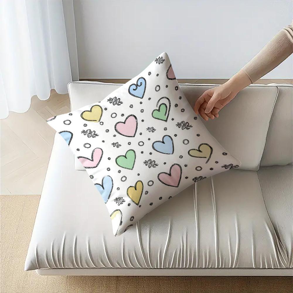 4pcs, Valentine's Day, Home and Kitchen Supplies, Bedding, Home Decor, Cushion Covers, and Accessories, Pillow Covers, Heart - Themed, Colorful Heart