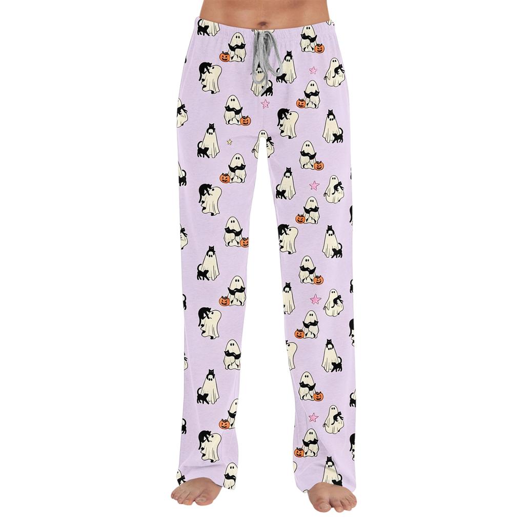 Women Loose Fit Casual Lounge Pants Halloween Printed Pajama Bottoms Soft Comfortable Sleepwear Elastic Waistband Drawstring