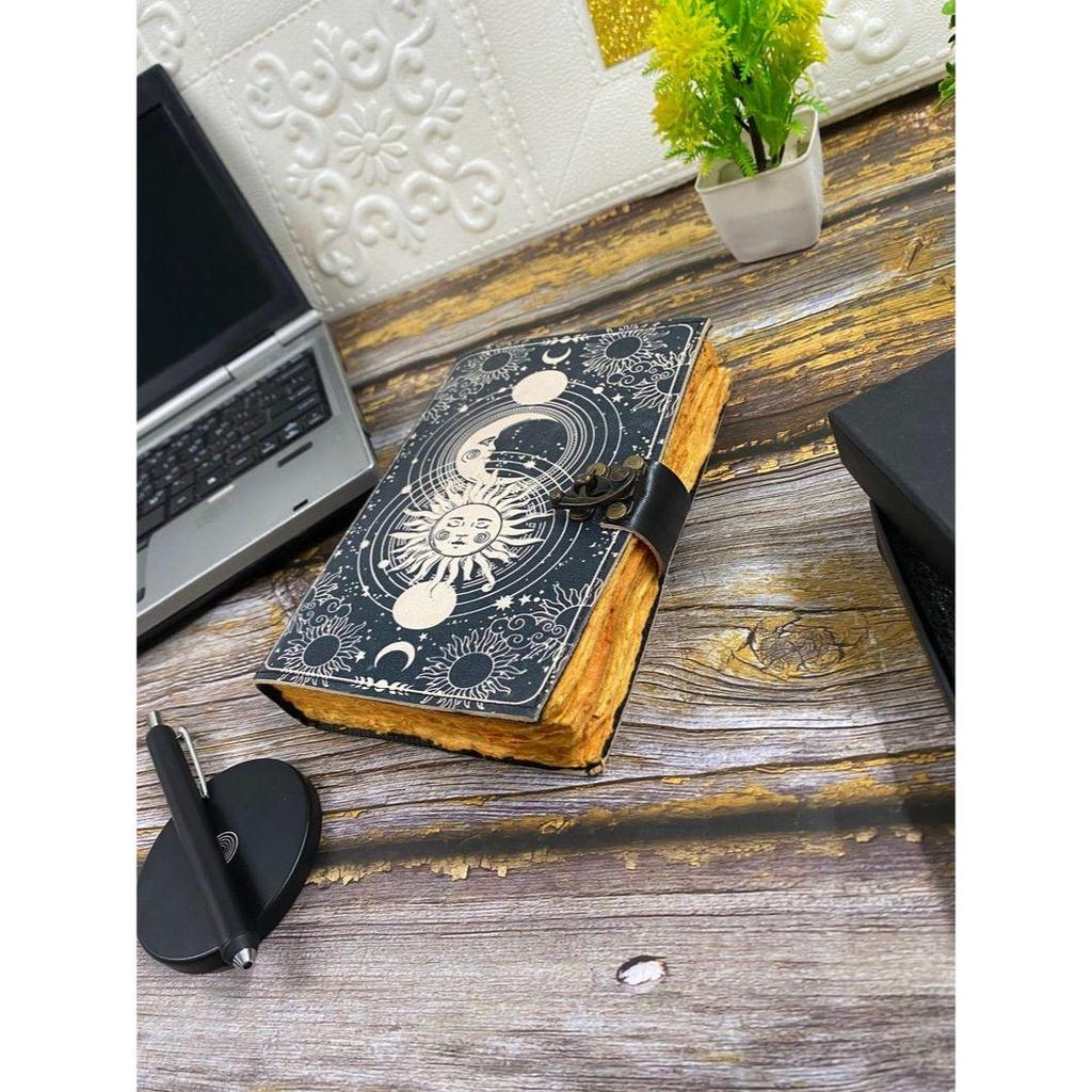 Sun and Moon leather journal Notebook -Diary Writing journal daily journal Witchcraft Grimoire journal Book of shadow