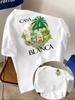 Tropical Cityscape Palm Tree Print On Premium Soft 100 Cotton Unisexs T Shirt Perfect for Summer Casual Vacation Streetwear Style