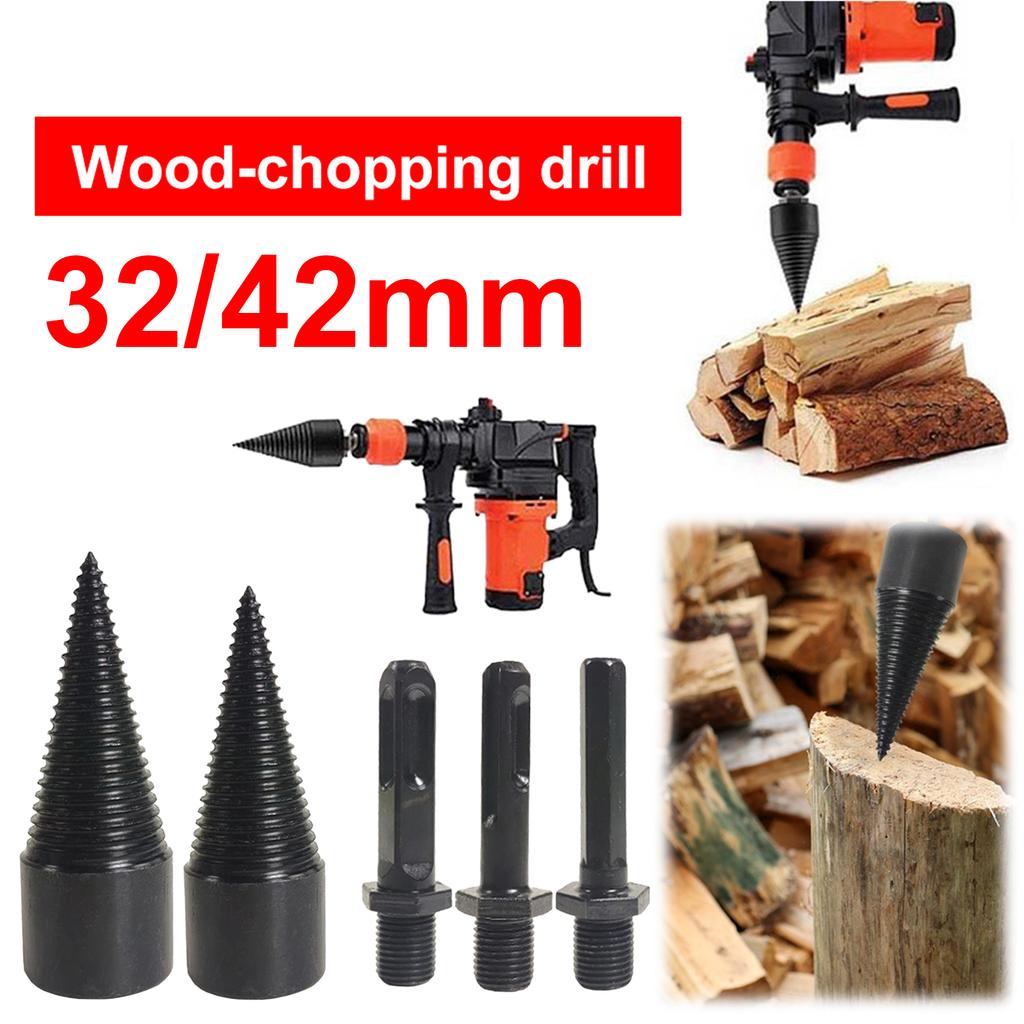 42mm+32mm Wood Log Splitter Firewood Drill Bit with 3 Handle Wood Splitter Drill Bit Log Splitter Drill Bit for Splitting Woods