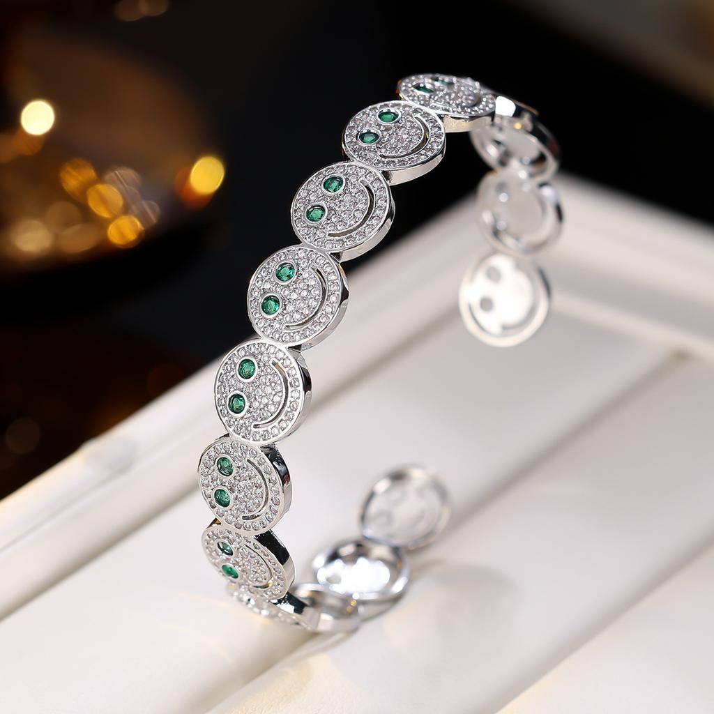 Women Smile Face Bracelet Ring Set Fashion Minimalist Zircon Jewelry Perfect For Party Gathering Wear
