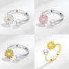 Small Daisy Adjustable Ring With Pearl Decor For Women Fashion Accessory
