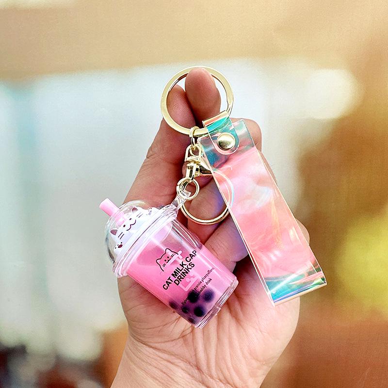 Cute Cartoon Cat and Milk Tea Keychain for Men and Women - Trendy Internet Celebrity Couples Pendant