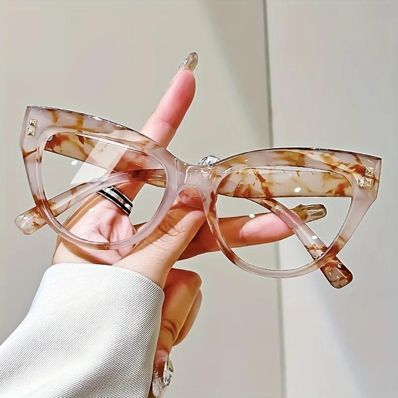 Fashion Rivet Anti-blue Light Cat Eye Reading Presbyopia Glasses Women Oversized FULL Frame Trendy Far Sight Eyeglasses
