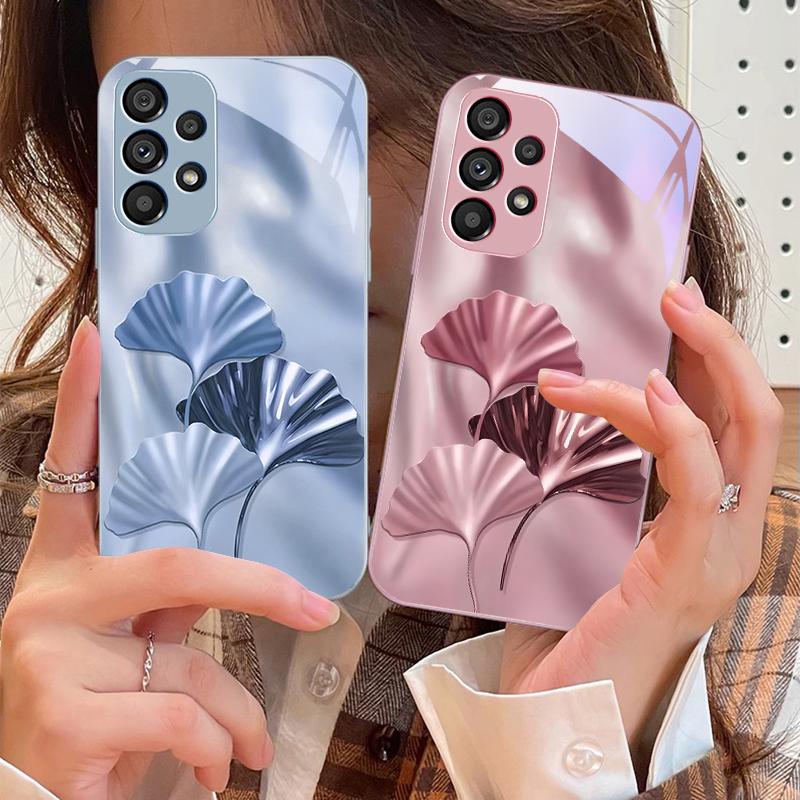 Abstract Ginkgo Leaves For Samsung Galaxy S10 4G S20 11E 30 S21 22 S24 Fe Pro S23 S25 Ultra 5G S9 Tempered Glass Phone Case