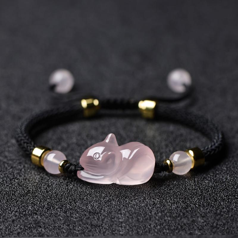 Pink Crystal Zodiac Bracelet: Rose Quartz, Red String Weave, Pig, Ox, Rat, Rabbit Charm - Perfect Gift for Girlfriend or Bestie