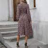 Women's Autumn Leopard Print V-neck Long-sleeved Dress