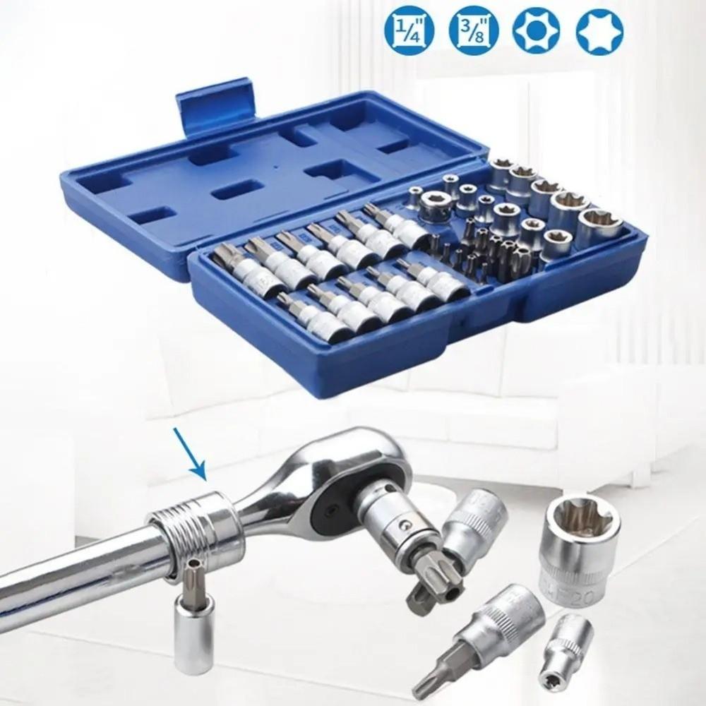 34Pcs/ Set Hexagon E-Torx Star Socket Set Male Female Bits Pressure Batch Sleeve  Automotive Repair
