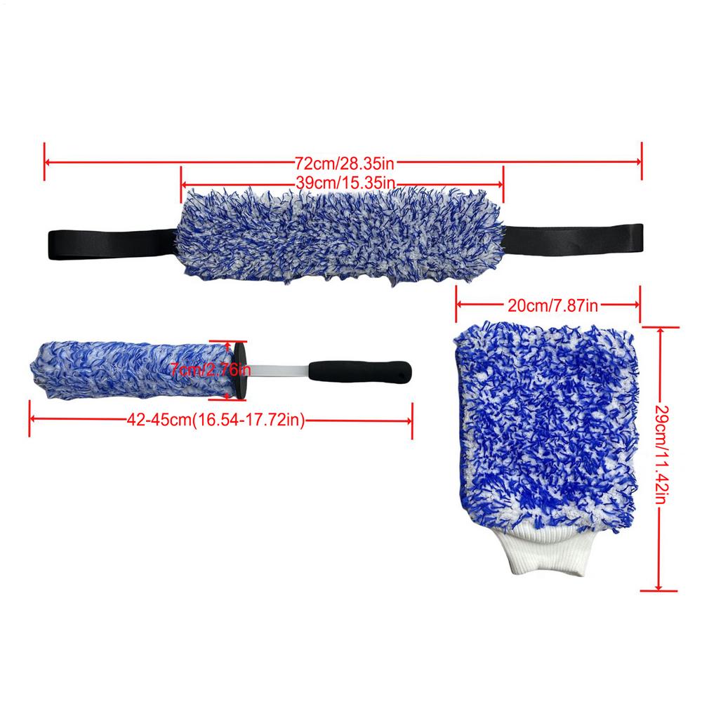 Wheel Brush Scratch-Free Rim Cleaner Brush 3 Pieces Auto Wash Detailing Microfiber Mitt For SUV RV Truck Motorcycle Minivan