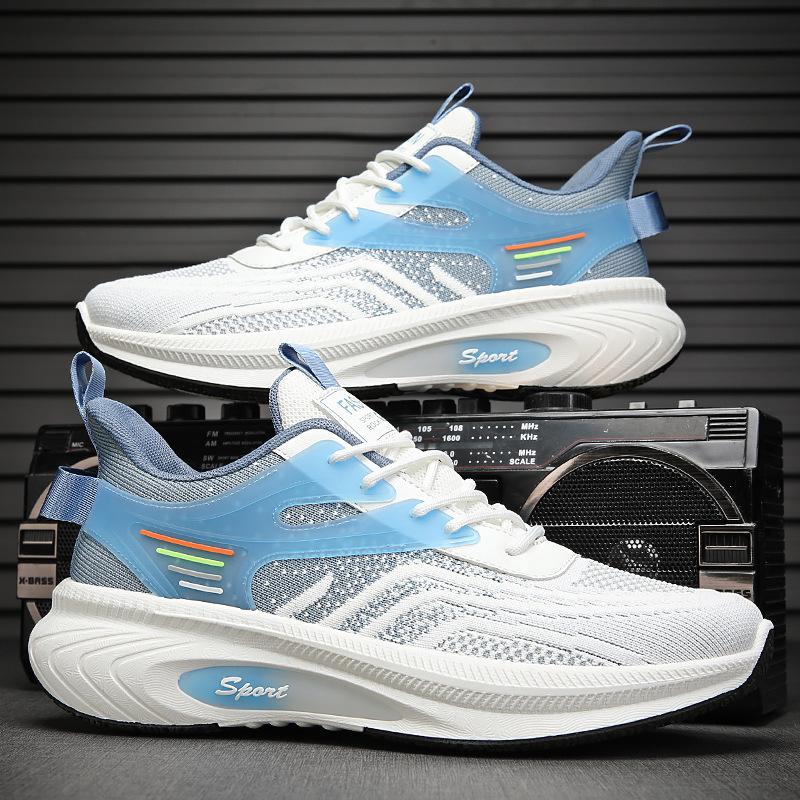 

2025 spring Internet celebrity four seasons flying woven shoes mesh breathable sports and leisure shoes men s shoes youth running tide shoes 44 білий