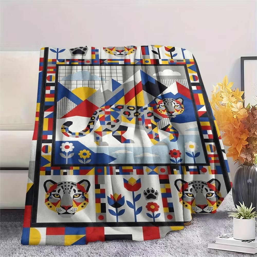 Snow Leopard Animal Print Flannel Blanket, High quality Comfortable for All Seasons, Home Decor, Warmth and Comfort, Perfect for Christmas Gifts126