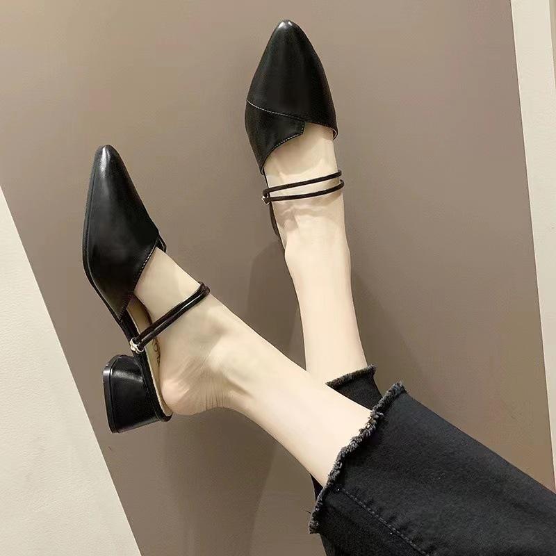 Thick-heeled cool slippers women's summer new baotou half slippers Korean version wears high-heeled women's shoes inside and outside