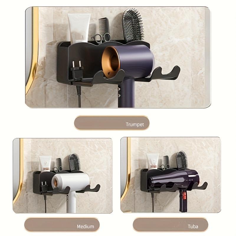 1PC 2-in-1 Wall Mounted Hair Dryer & Comb Storage Rack, Clear Slot for Hair Dryer & Comb Display, (No Screws Required/Easy to Install)