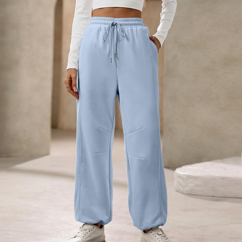 Autumn Winter Pocket Trousers Women's Sports Pants Casual Elastic Waist Solid Long Pants & Capris
