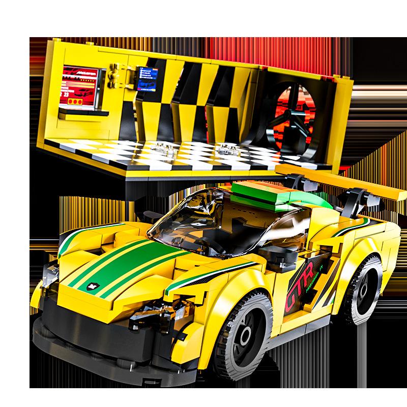 Six-compartment Car Sports Car Racing Series With Exhibition Hall Boys And Children's Assembly Building Block Toys