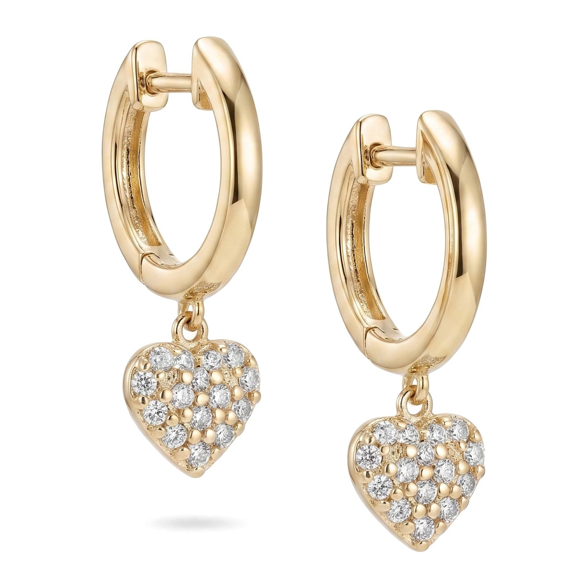 925 Sterling Silver 14K Gold Plated Heart Moissanite Dangle Hoop Earrings Women Huggie Drop Earrings